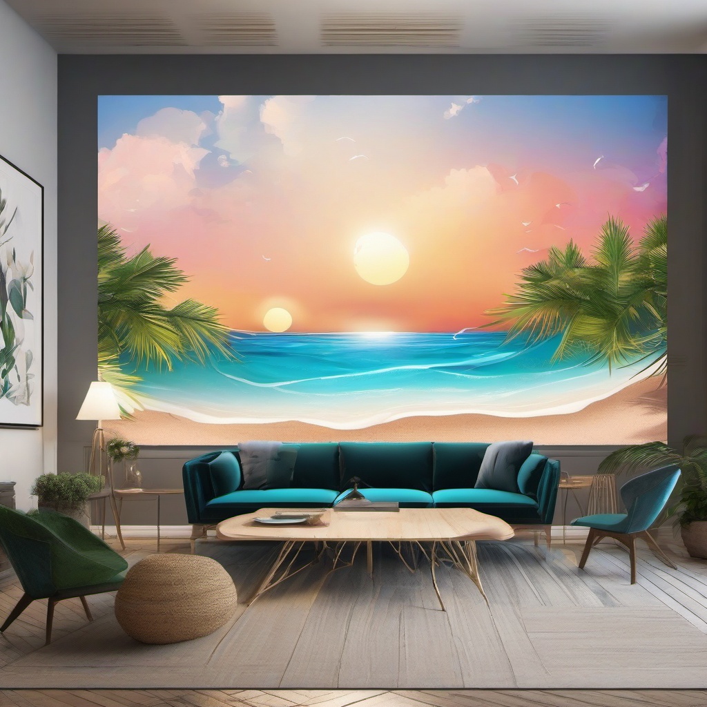 Zoom Background Image - Virtual Office with Stunning Beach View  intricate patterns, splash art, wallpaper art