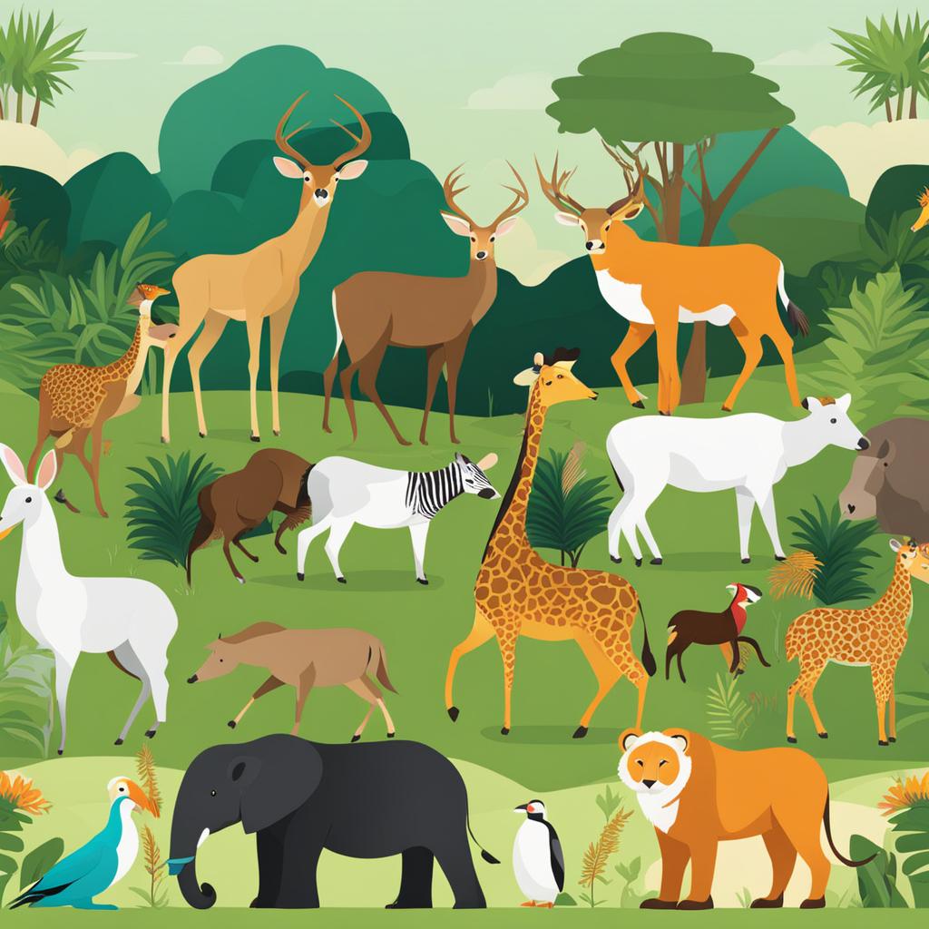 animals clipart: roaming freely in a vibrant wildlife sanctuary. 