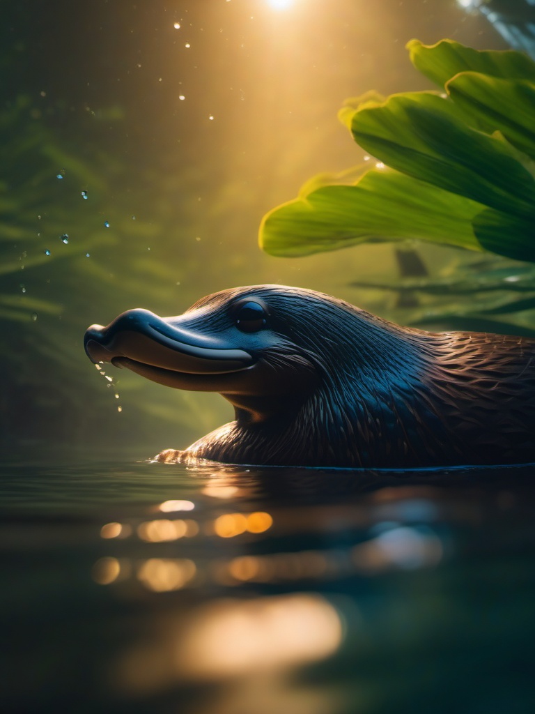 Cute Platypus Swimming in a Hidden Waterway 8k, cinematic, vivid colors