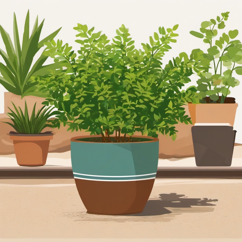 Planting pot in a sunny garden clipart  simple, 2d flat