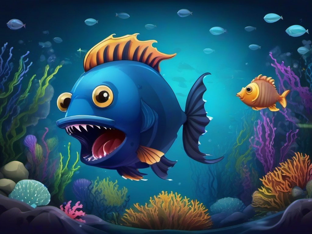 Anglerfish Cartoon - Cartoon of anglerfish in deep sea  