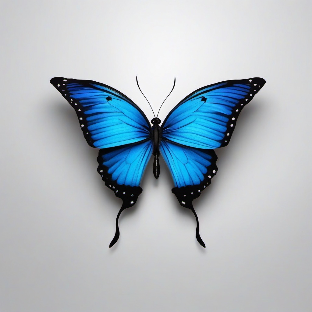 3d blue butterfly tattoo  simple color tattoo,white background,minimal