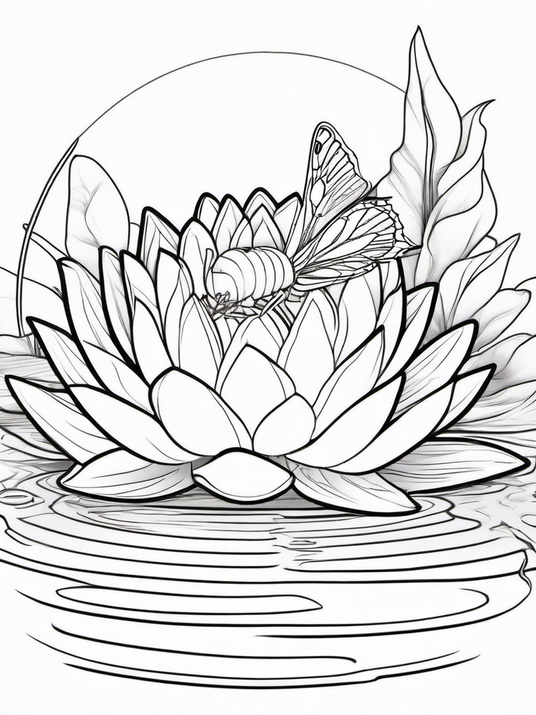 Fairy on a Water Lily Coloring Pages - Fairy Resting on a Floating Lily Pad  minimal black outline printable sheet, coloring page