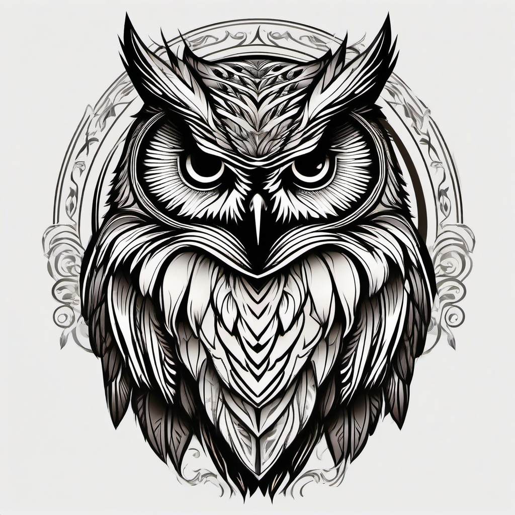 Horned Owl Tattoo - Showcase the majestic horned owl in a captivating tattoo design.  simple color tattoo,vector style,white background