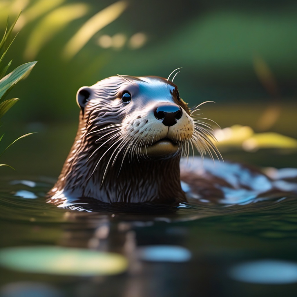 Cute Otter Playfully Swimming in a Peaceful Stream 8k, cinematic, vivid colors