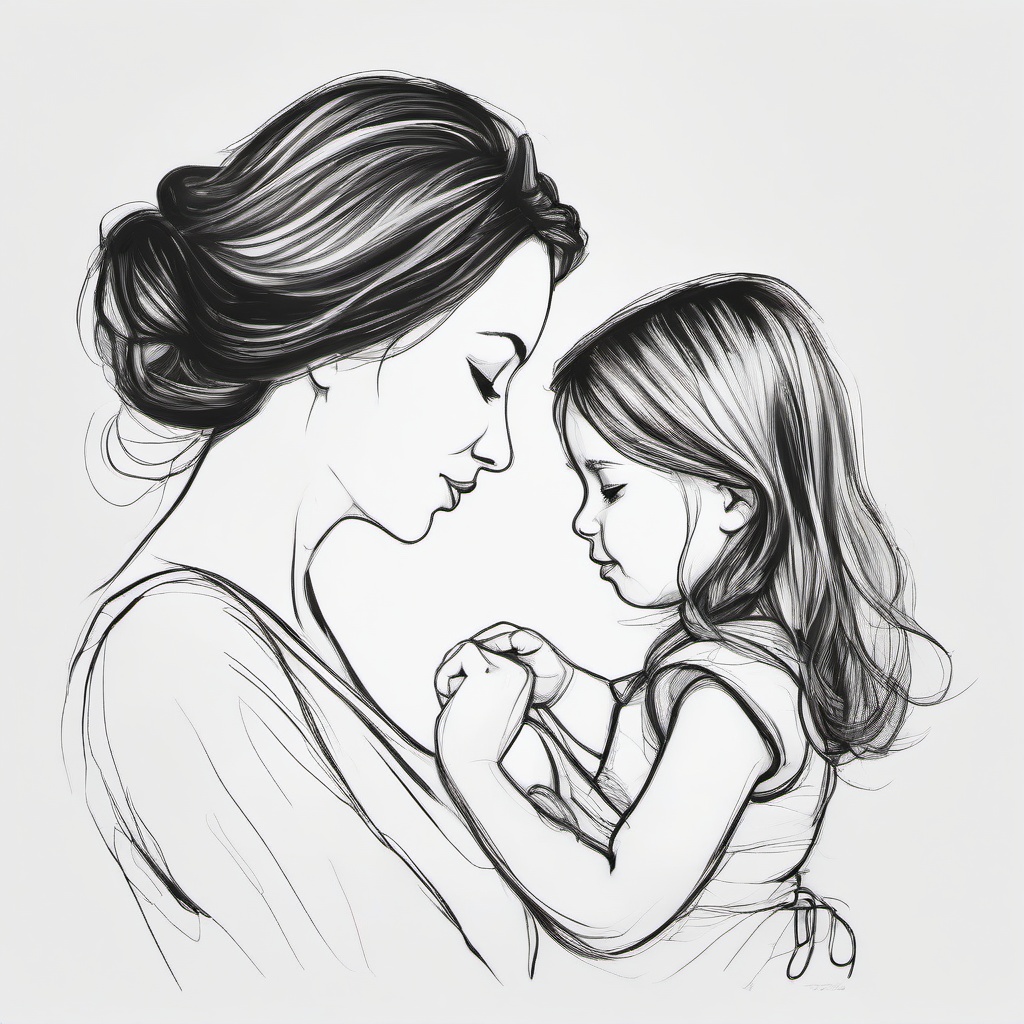 easy drawing of mother and daughter  minimal rough sketch scribbles,doodles,black and white