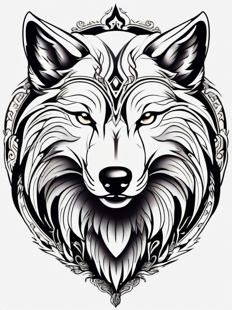 Tattoo Wolf Shoulder,wolf-themed tattoo meant to be worn on the strong and dependable shoulder. , tattoo design, white clean background