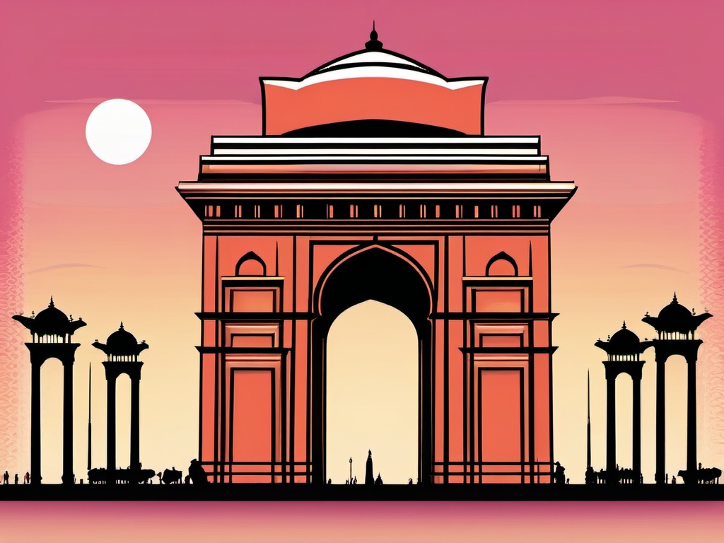 New Delhi clipart - India Gate and Jama Masjid in India,  color clipart, vector art