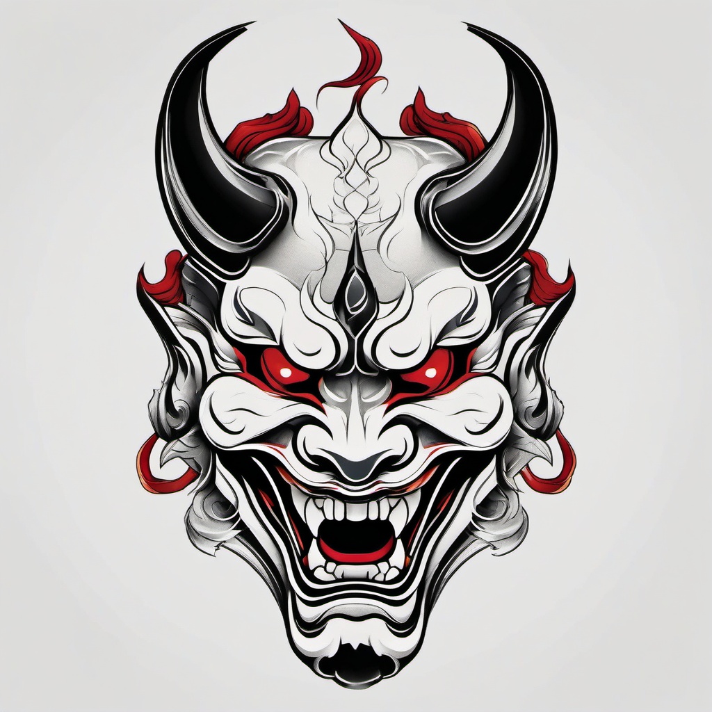 Neo Trad Hannya Mask - Neo-traditional Hannya mask tattoo.  simple color tattoo,white background,minimal