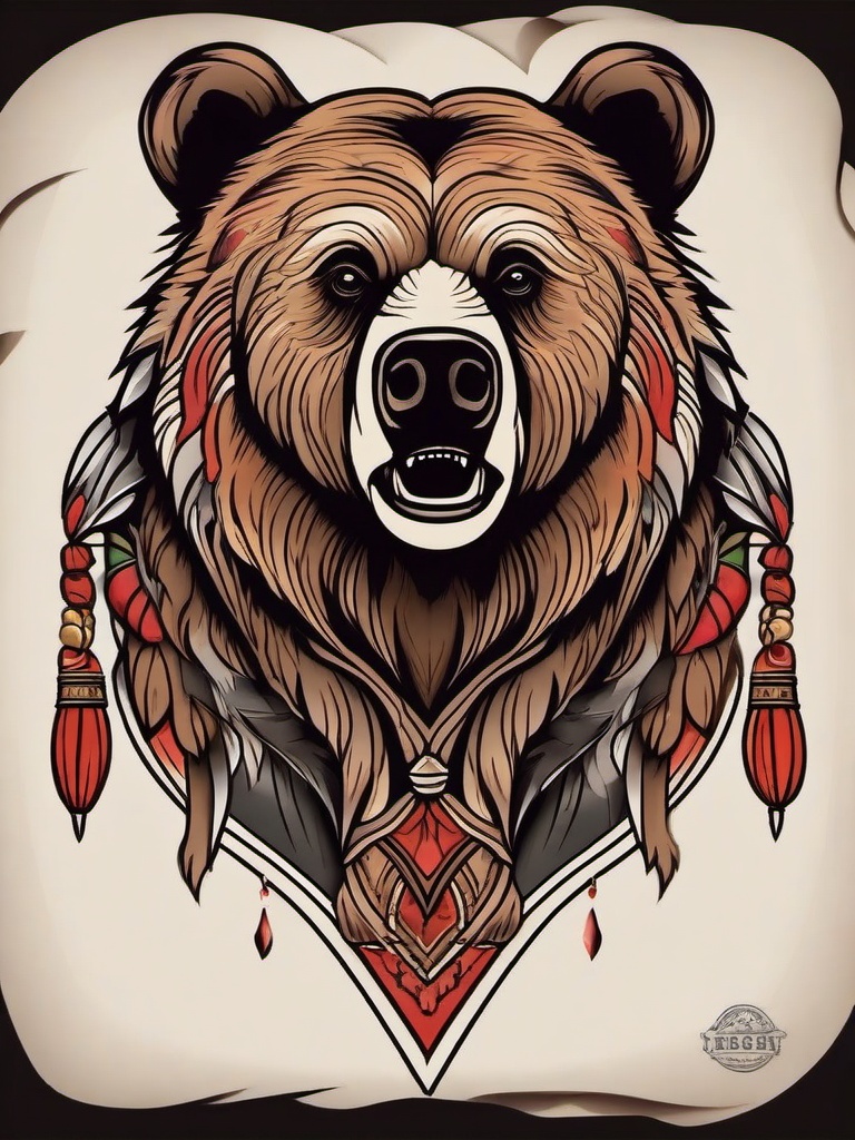 traditional grizzly bear tattoo  simple vector color tattoo