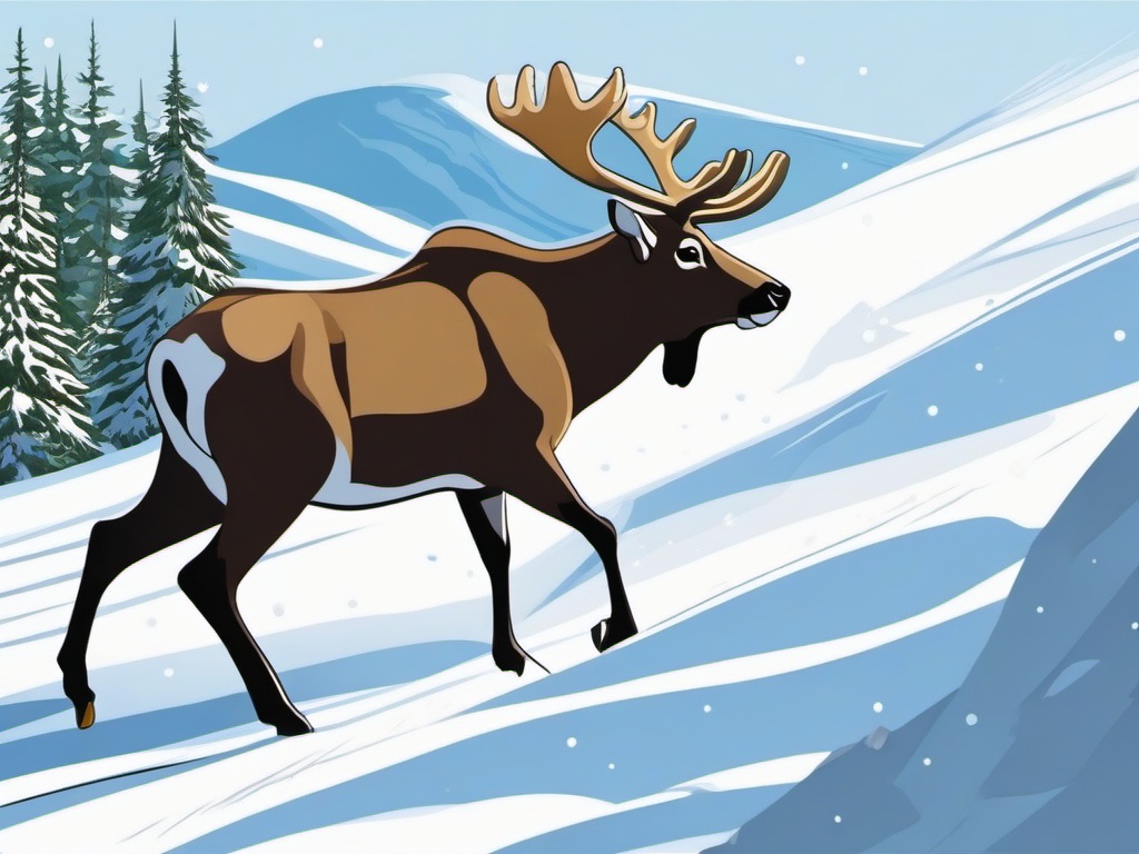 Caribou Cartoon - Cartoon of caribou trekking through snow  