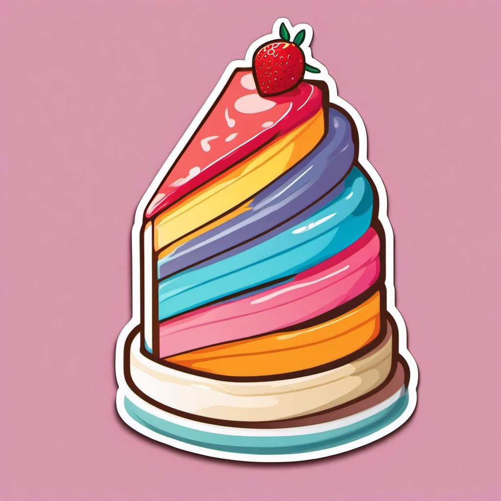 Cake Sticker - Delicious slice of cake, ,vector color sticker art,minimal