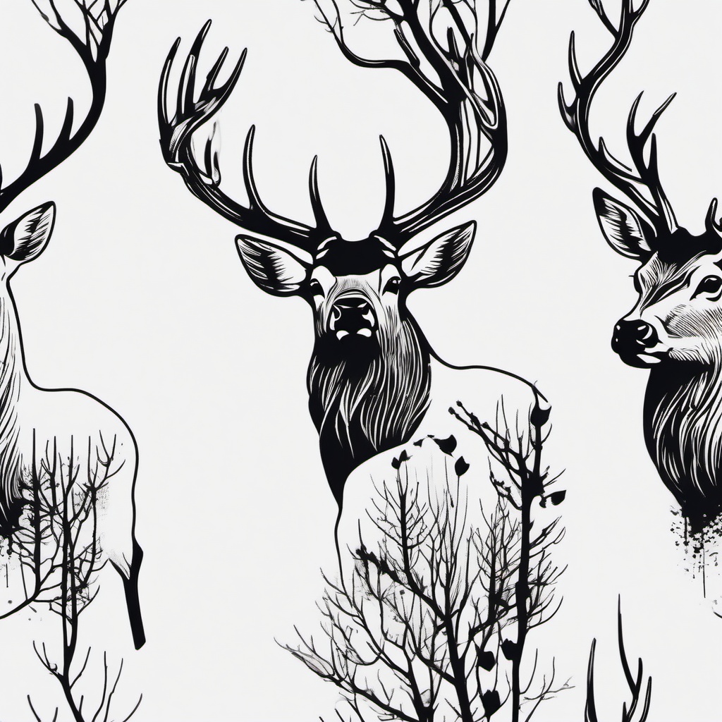 elk hunting tattoos  simple color tattoo,minimal,white background