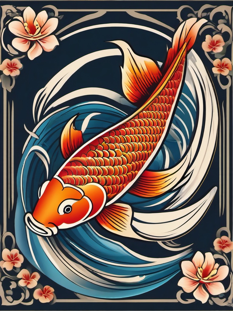 Koi Tattoo-Elegant and vibrant tattoo featuring a Koi fish, symbolizing perseverance, strength, and good luck.  simple color vector tattoo