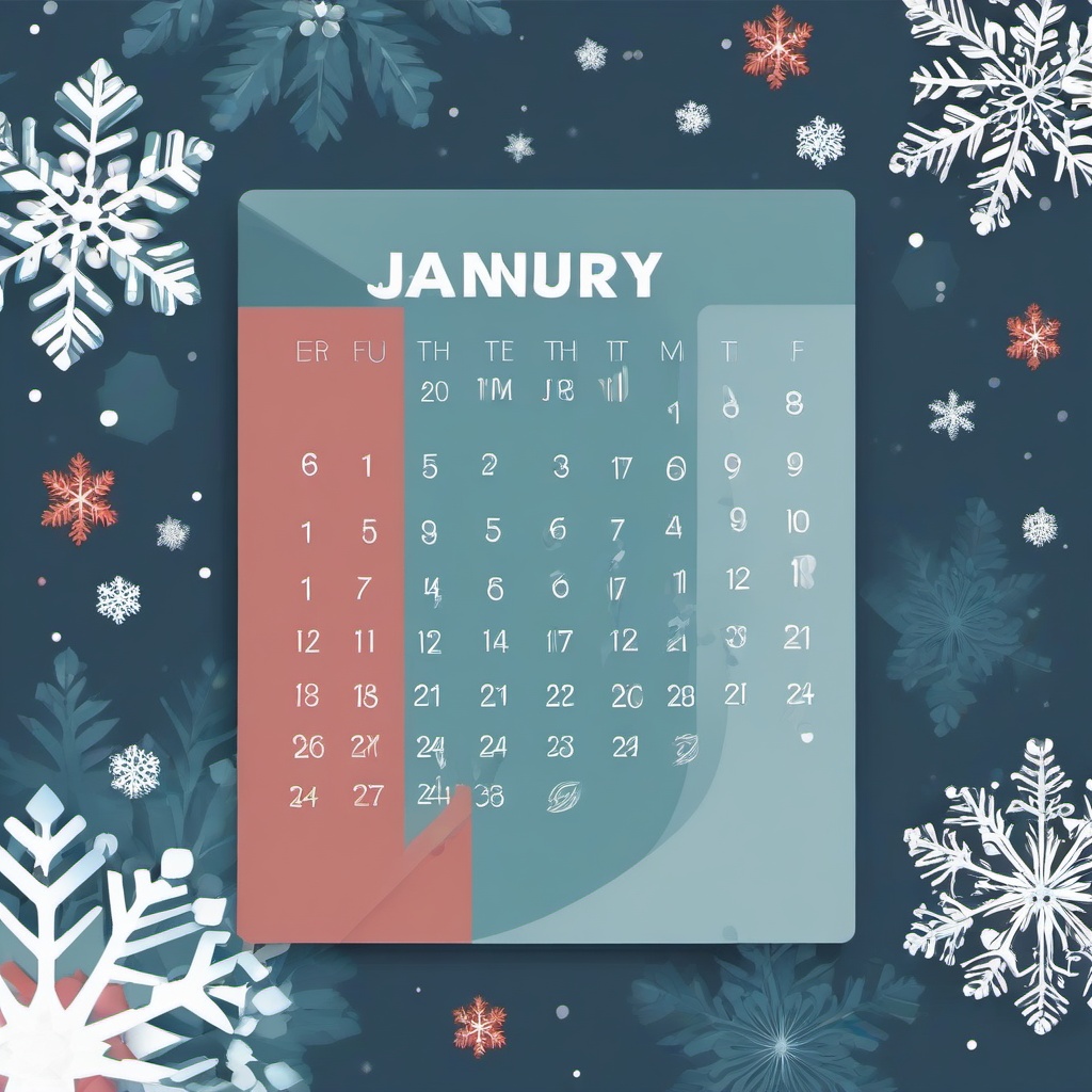 January clipart - calendar page for January with snowflakes  color,minimalist,vector clipart