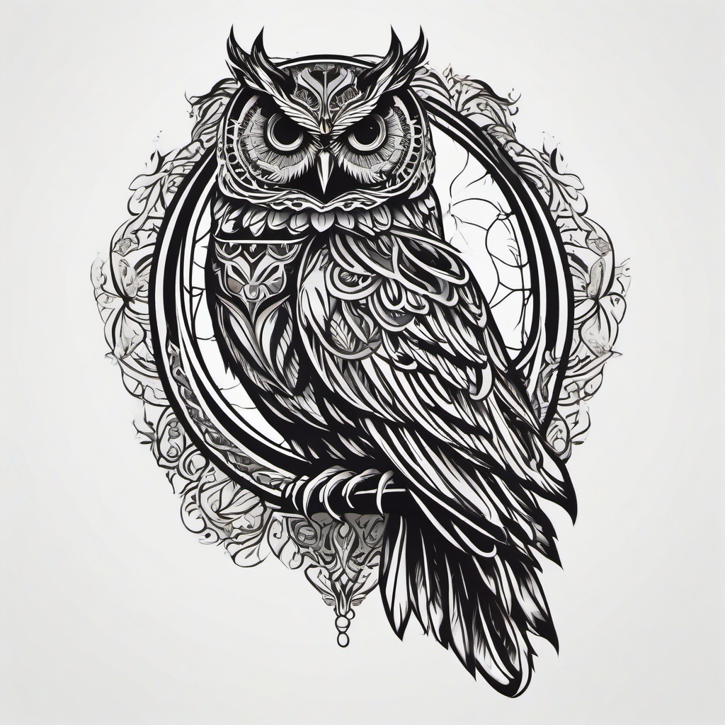 Santa Muerte Owl Tattoo - Infuse spiritual symbolism with an owl in a Santa Muerte-themed tattoo.  simple color tattoo,vector style,white background