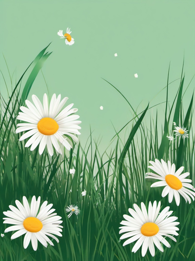 Daisy clipart - daisy and grass in a summer meadow  color,minimalist,vector clipart