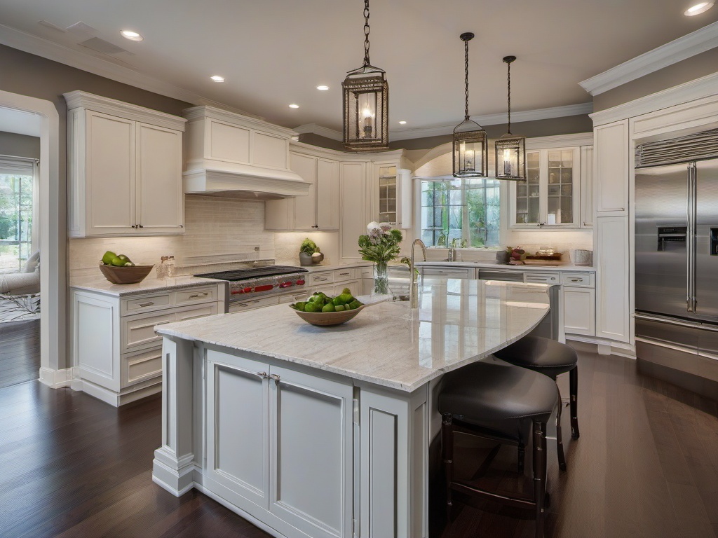 In the kitchen, Regency interior design includes classic cabinetry, polished countertops, and decorative accents that elevate the space into a refined culinary haven.  