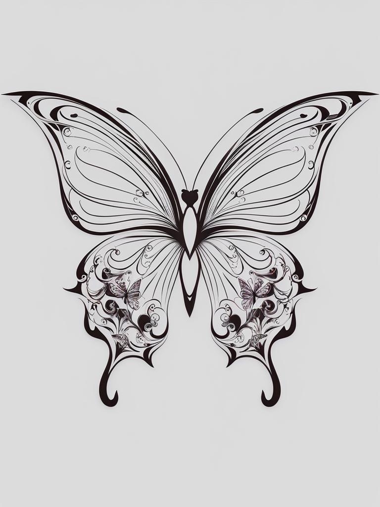 Dainty butterfly tattoo, Delicate and elegant butterfly tattoos.  viviid colors, white background, tattoo design