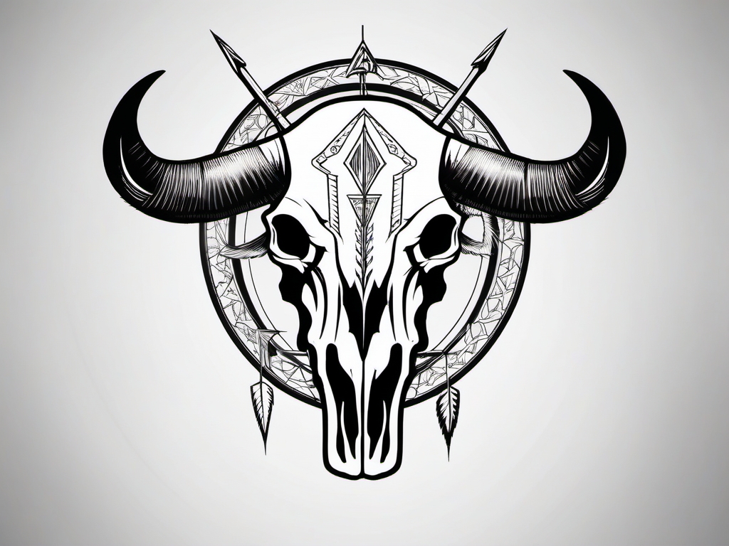 Buffalo skull with arrow ink: Direction and strength combined.  black and white tattoo style