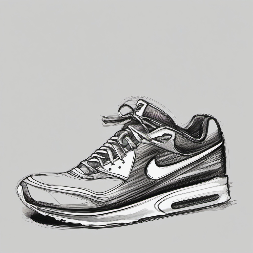 drawing of a running shoe  minimal rough sketch scribbles,doodles,black and white