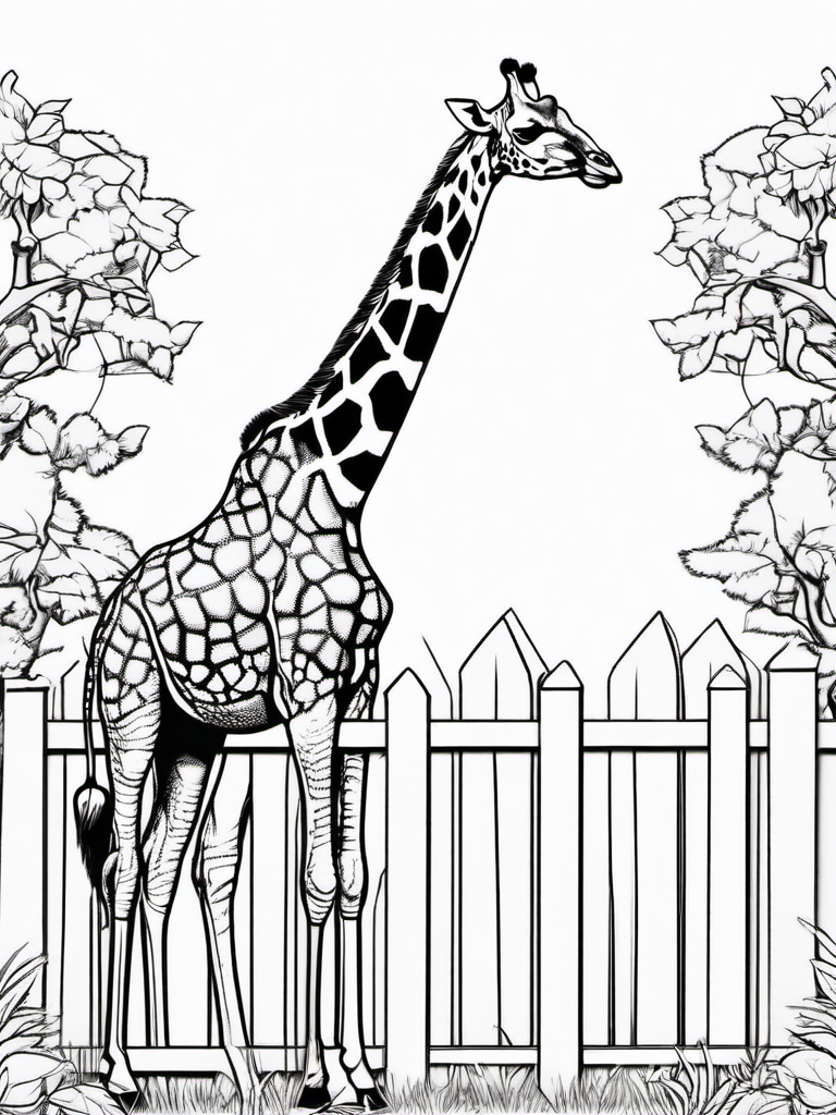 Giraffe Coloring Pages - Giraffe peeking over a tall fence  simple coloring pages