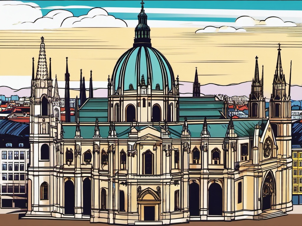 Vienna clipart - St. Stephen's Cathedral and Vienna cityscape,  color vector clipart