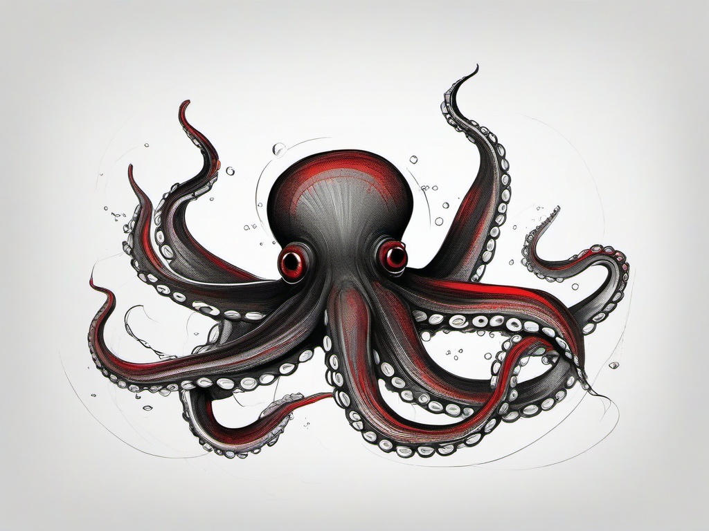 drawing of a red octopus  minimal rough sketch scribbles,doodles,black and white