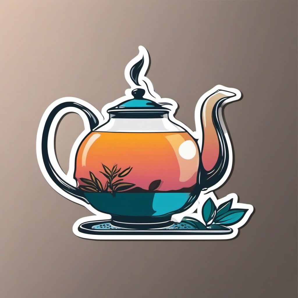 Teapot Pouring Sticker - Teapot pouring a stream of tea, ,vector color sticker art,minimal