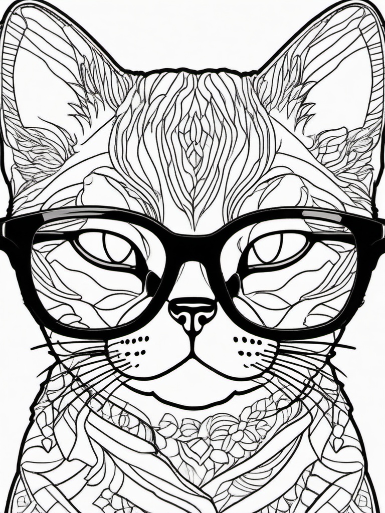 Kitty with Glasses Coloring Pages - Smart Kitty Wearing Glasses  minimal black outline printable sheet, coloring page