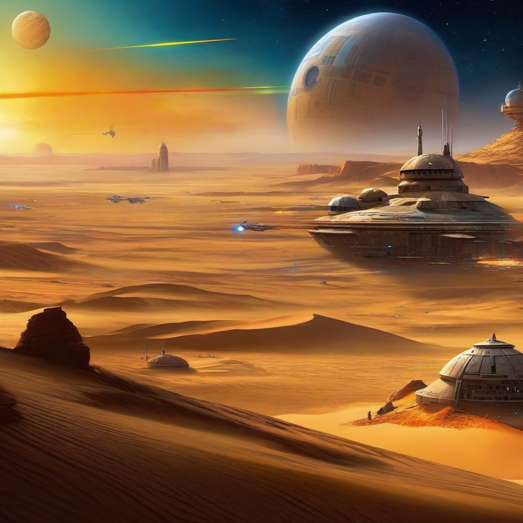 Star Wars Wallpapers - Star Wars Battles in Tatooine wallpaper splash art, vibrant colors, intricate patterns