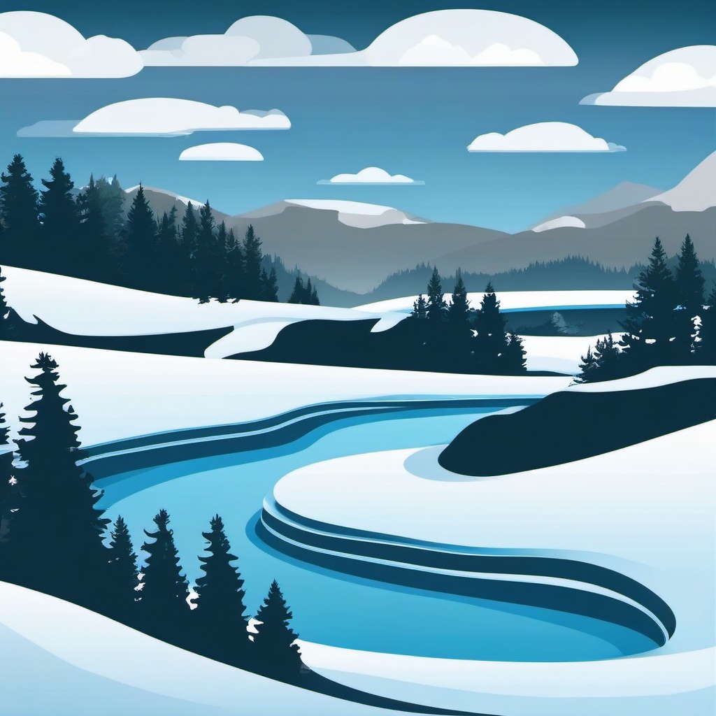 Icy River clipart - Icy river winding through a snowy landscape, ,vector color clipart,minimal