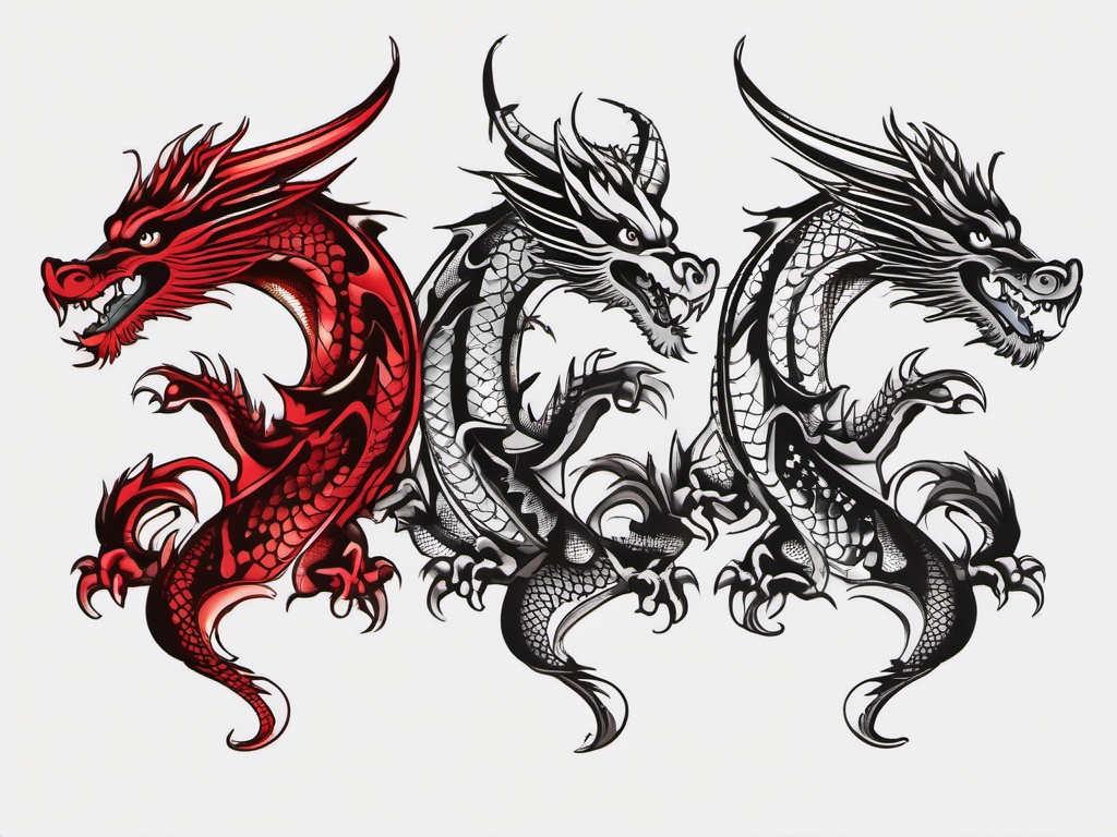 Trad Dragon Tattoo - Traditional dragon tattoos featuring classic and timeless designs.  simple color tattoo,minimalist,white background