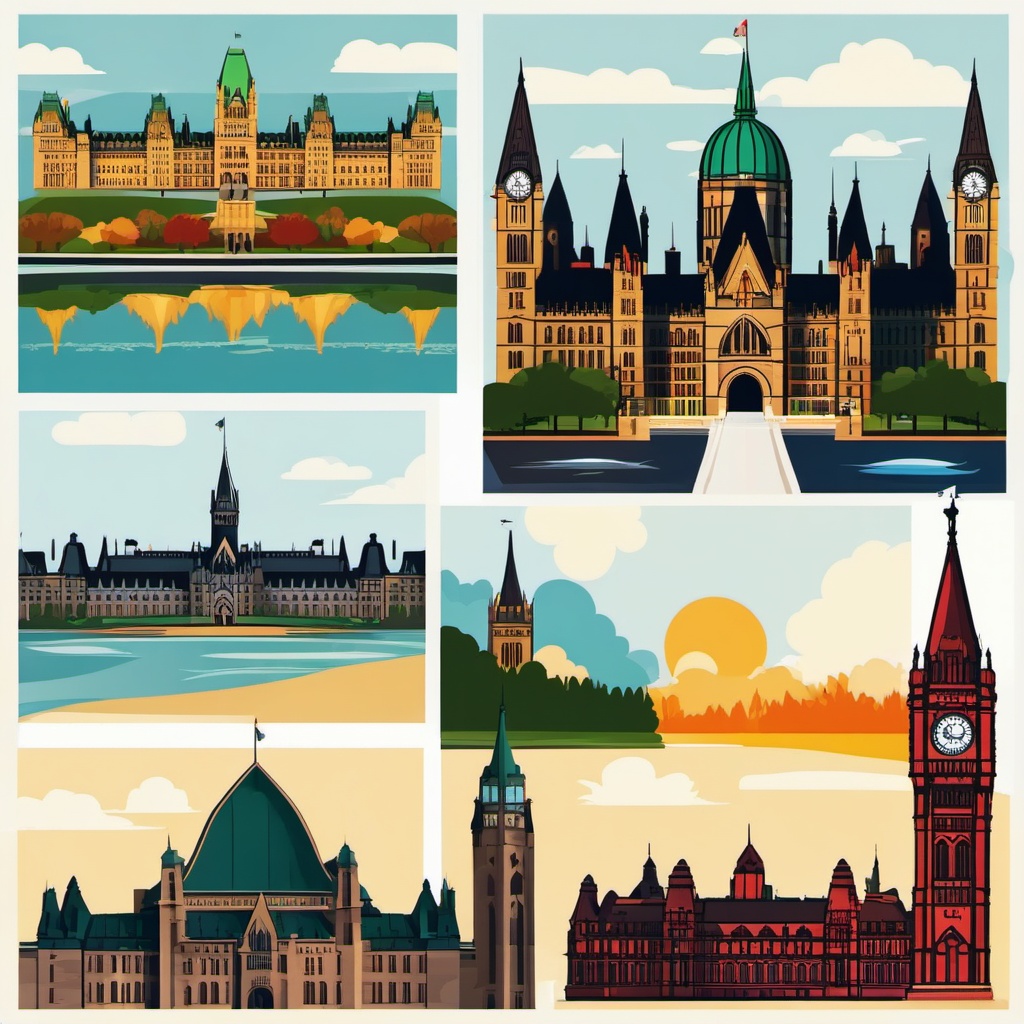 Ottawa clipart - Parliament Hill and Ottawa River, ,color clipart vector style