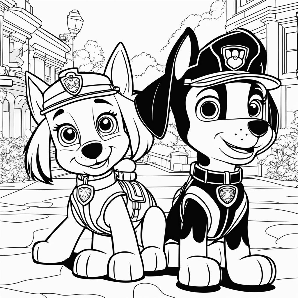 paw patrol coloring pages - chase and skye work together to rescue a stranded animal. 