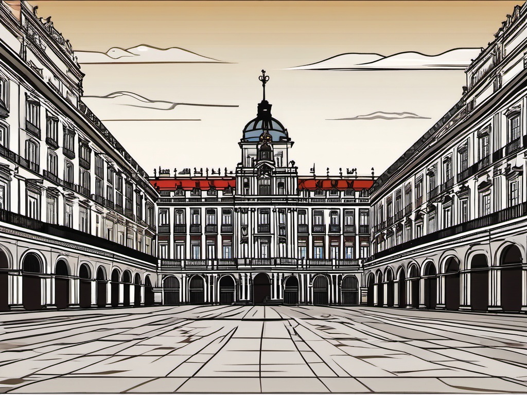 Madrid clipart - Royal Palace of Madrid and Plaza Mayor, ,color clipart vector style