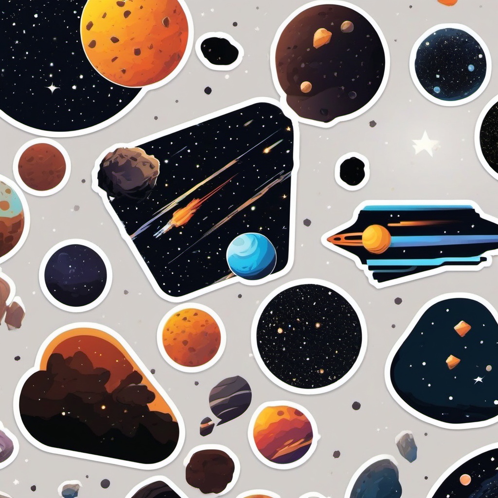 Asteroid Belt Sticker - Cluster of asteroids in the depths of space, ,vector color sticker art,minimal