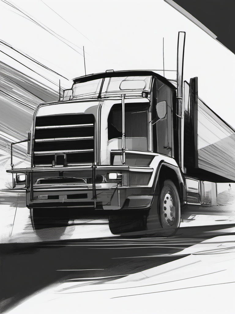 drawing of a truck at a checkpoint  minimal rough sketch scribbles,doodles,black and white