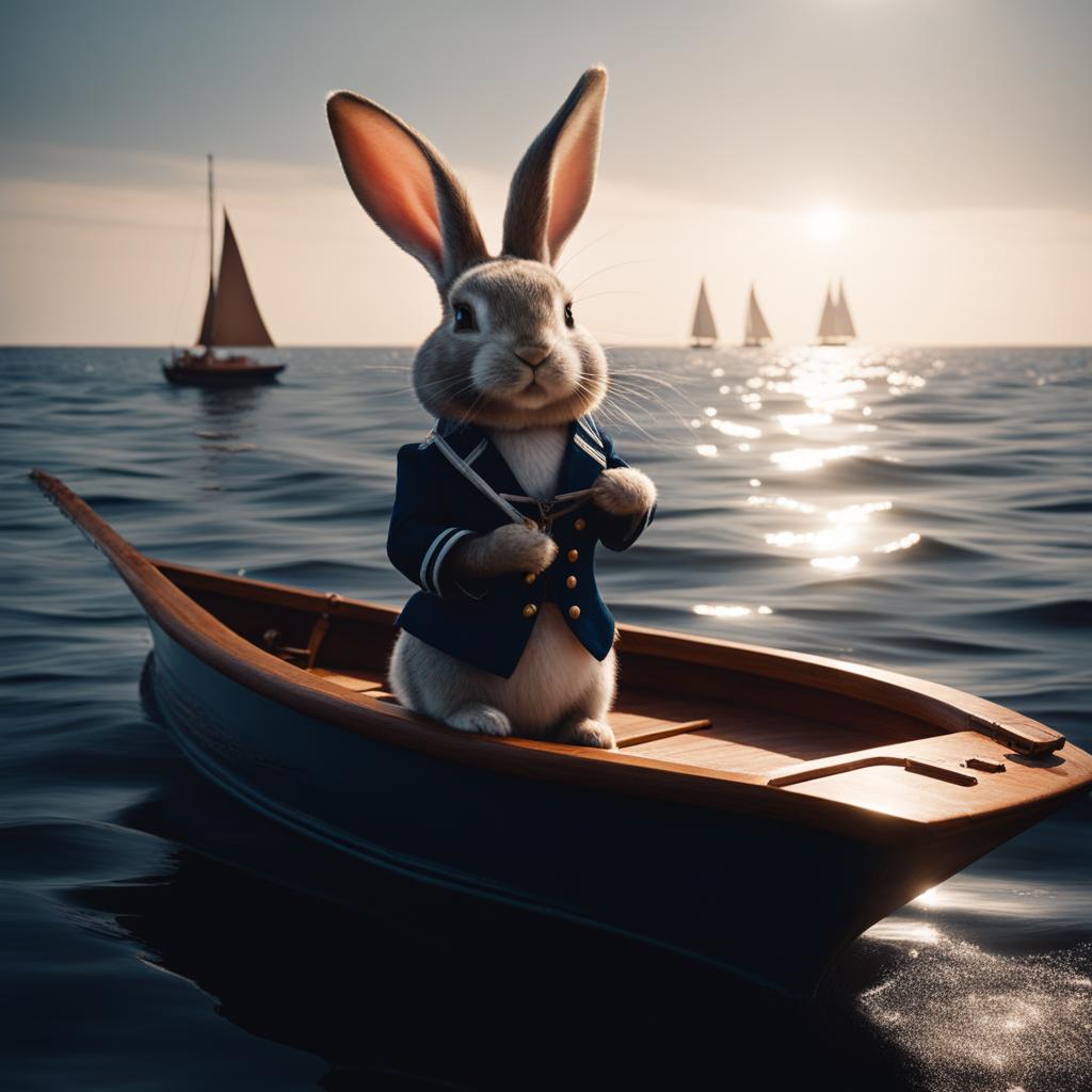 rabbit the sailor on a boat high contrast, good lighting, cinematic 8k