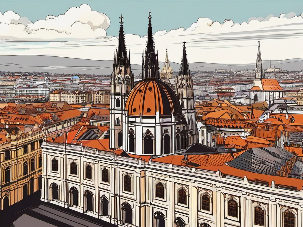 Vienna clipart - St. Stephen's Cathedral and Vienna cityscape, ,color clipart vector style