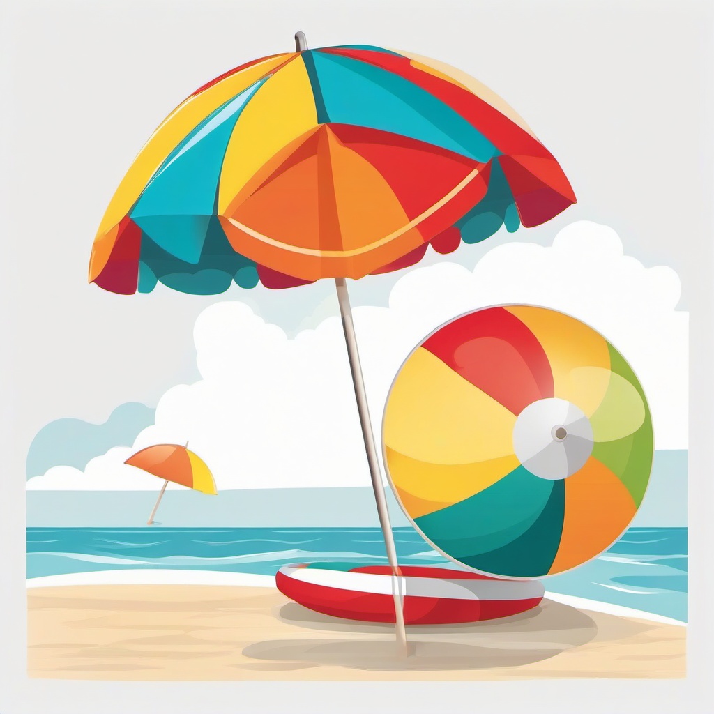 Beach ball next to a beach umbrella clipart.  vector style illustration, white background