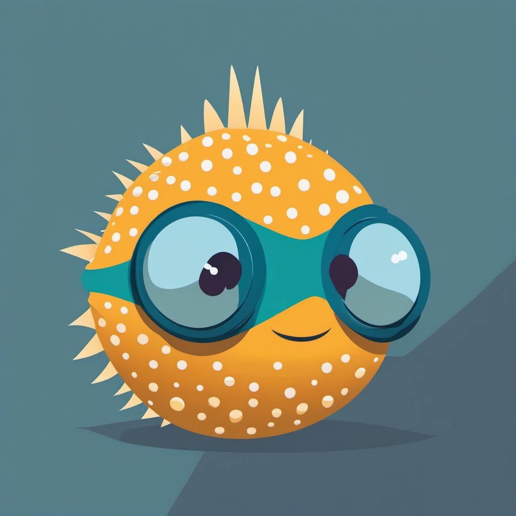 Inflated Pufferfish Clip Art - A pufferfish inflated in a defensive posture,  color vector clipart, minimal style