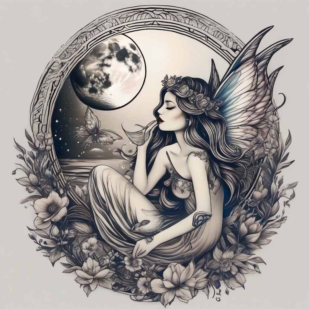 Siren Tattoo Ideas with a moon fairy