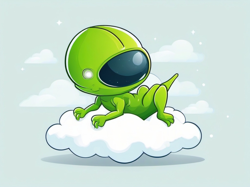 Alien sitting on a cloud clipart.  vector style illustration, white background