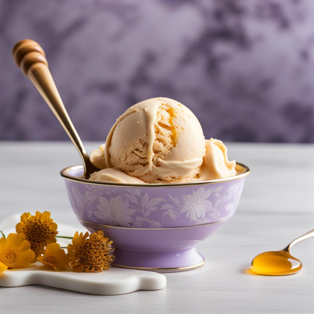 a scoop of velvety lavender honey ice cream, with a delicate floral note and sweet honey swirls. 