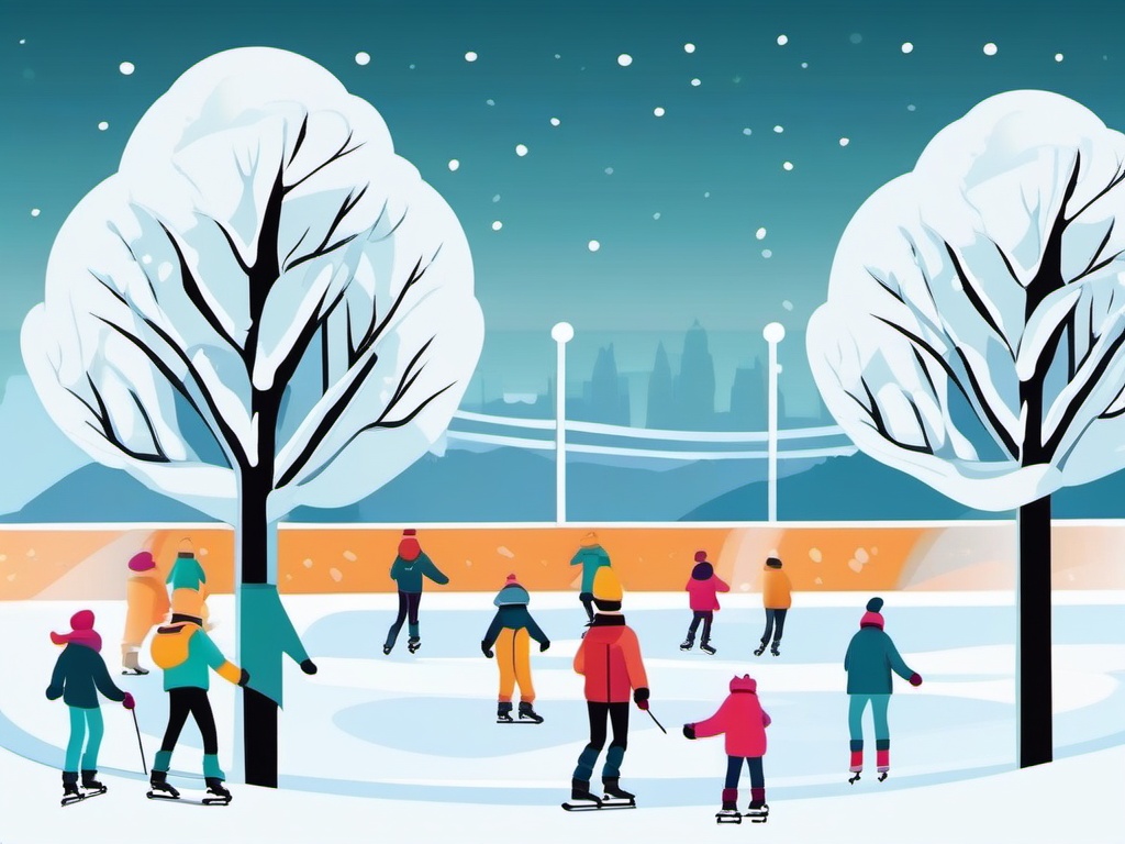 Outdoor Skating clipart - Skating on an outdoor ice rink, ,vector color clipart,minimal