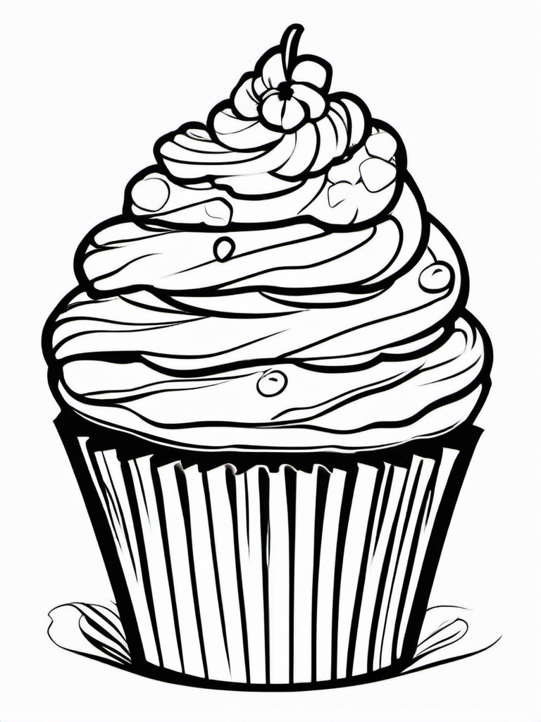 Cake Coloring Pages - Cupcake with colorful candy toppings  simple coloring pages