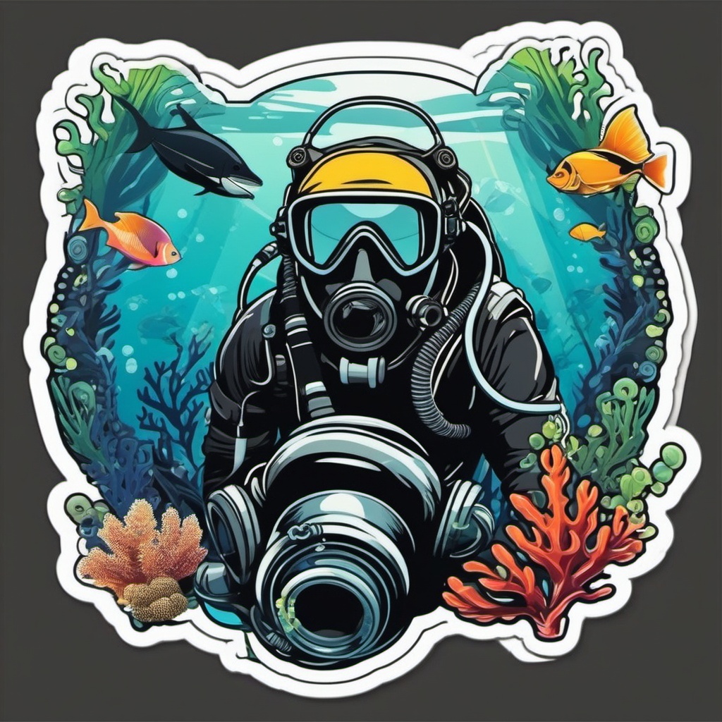 Scuba Mask Sticker - Underwater exploration, ,vector color sticker art,minimal