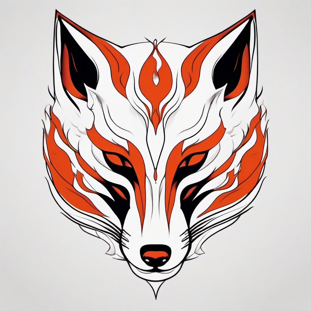 kitsune mask tattoo minimalist  simple color tattoo,white background,minimal