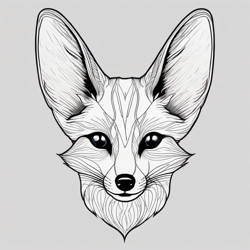 Fennec Fox Tattoo - Enigmatic fennec fox with large ears  few color tattoo design, simple line art, design clean white background